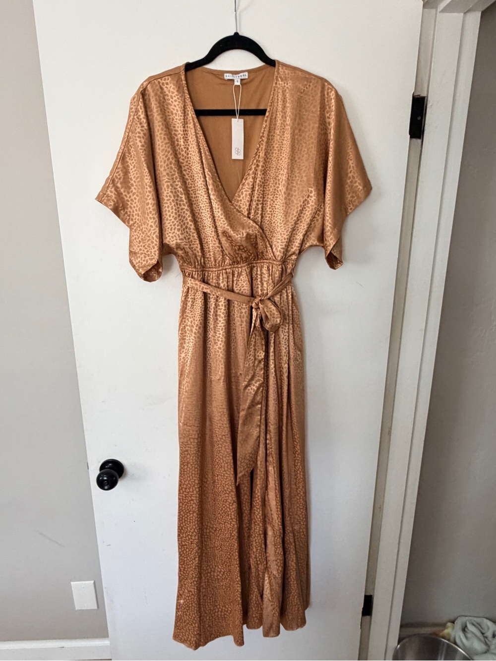 NWT Baltic Born Gold Savannah Print Satin Dress